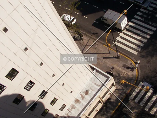 Looking down at the northeast corner