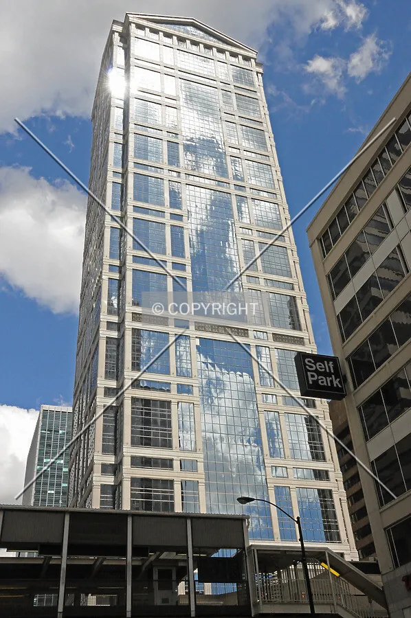 Looking up the south facade from Clark Street
