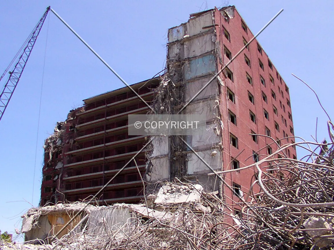 View from the southwest during demolition