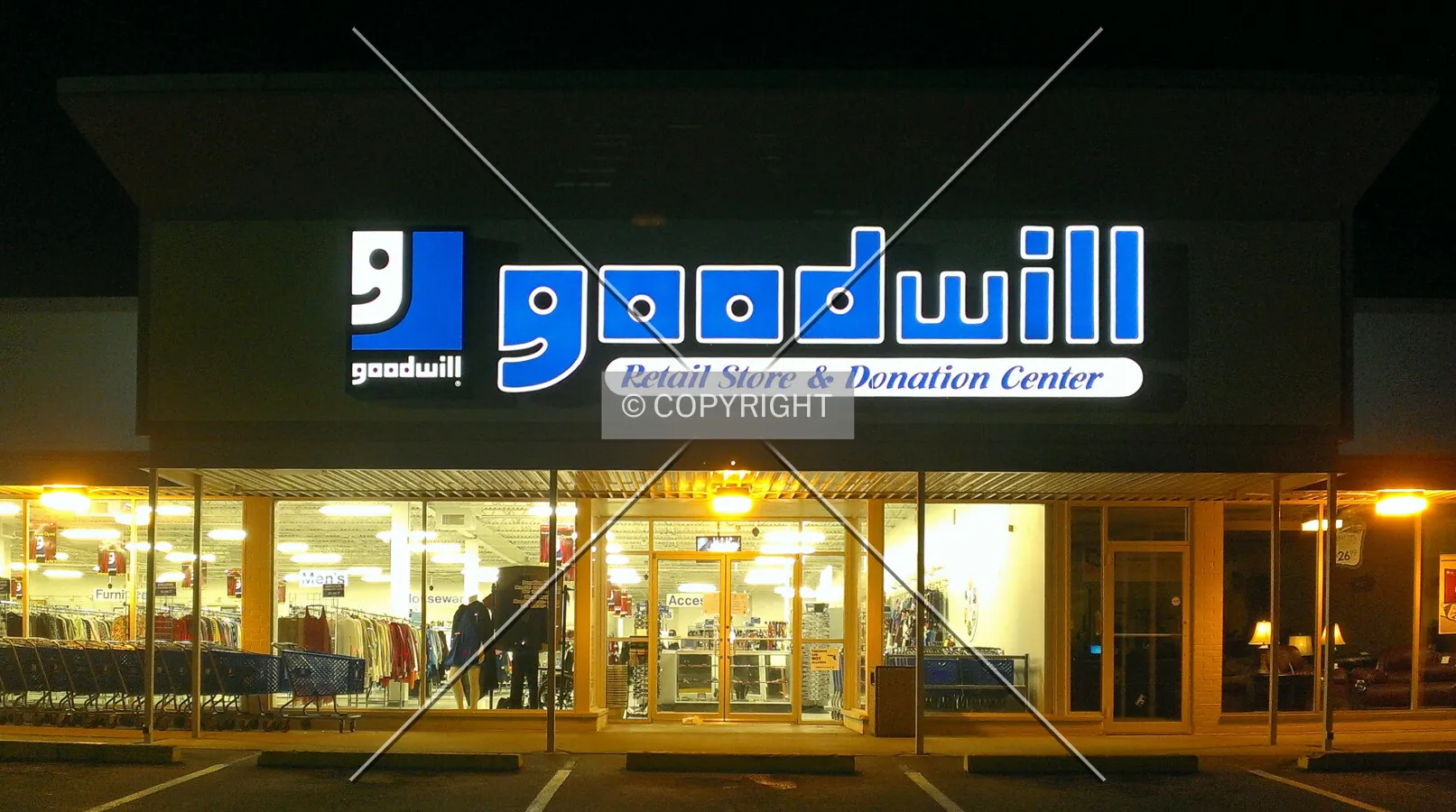 The newly opened Goodwill store at night