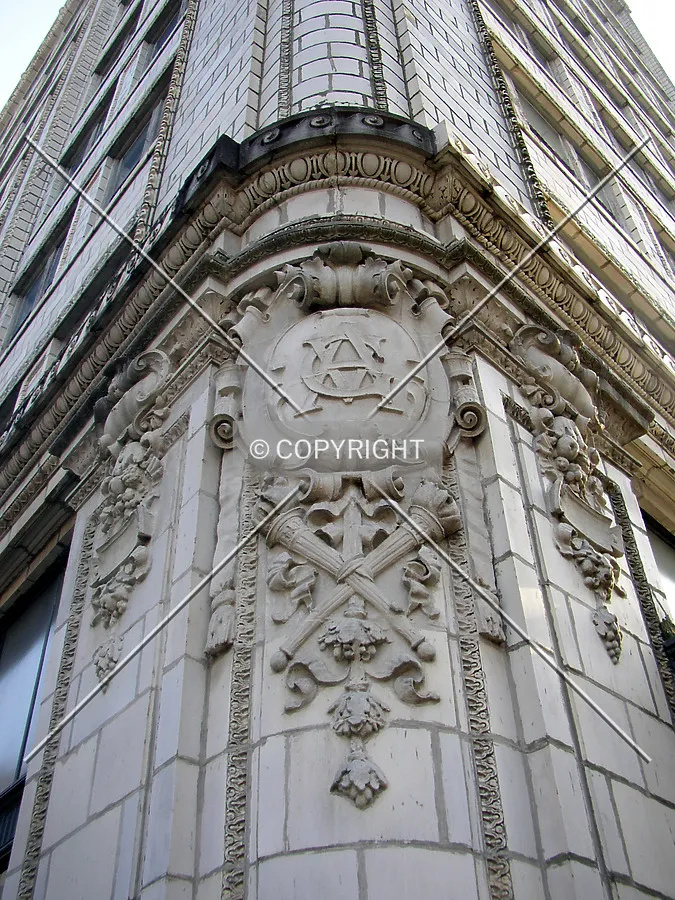 Detail of the Van Antwerp emblem on the northeast corner