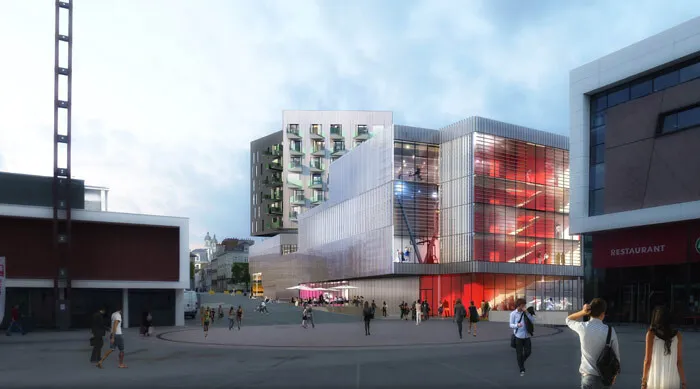 Rendering view from Esplanade Charles de Gaulle.