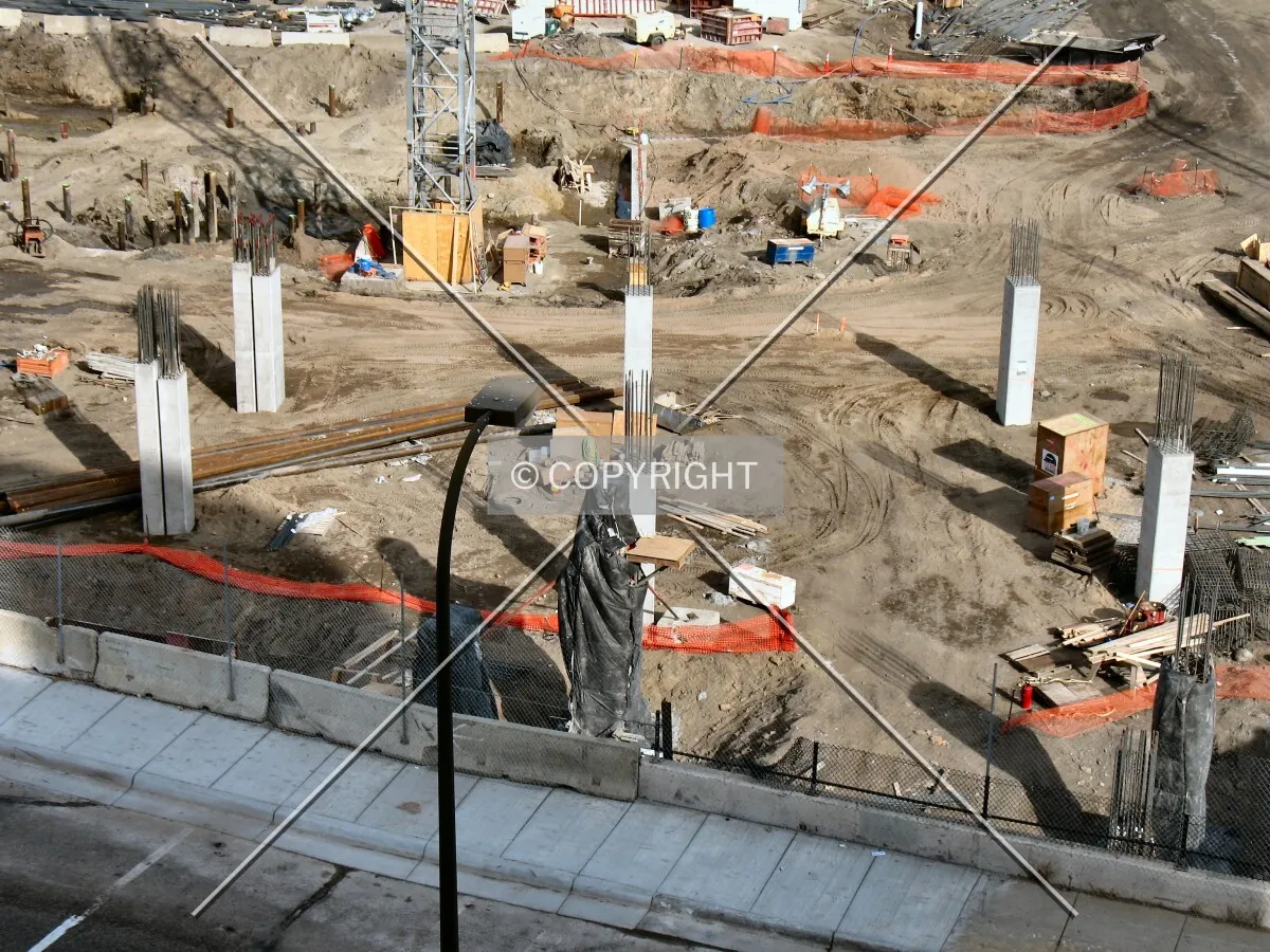 Elevated view of foundation columns along the 1st base side