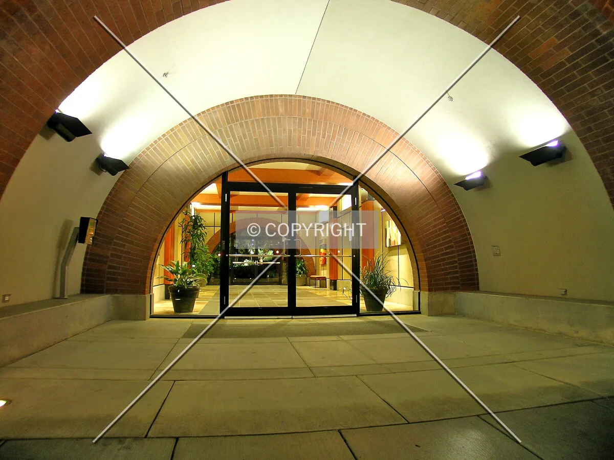Looking at the lobby from outside the main entrance