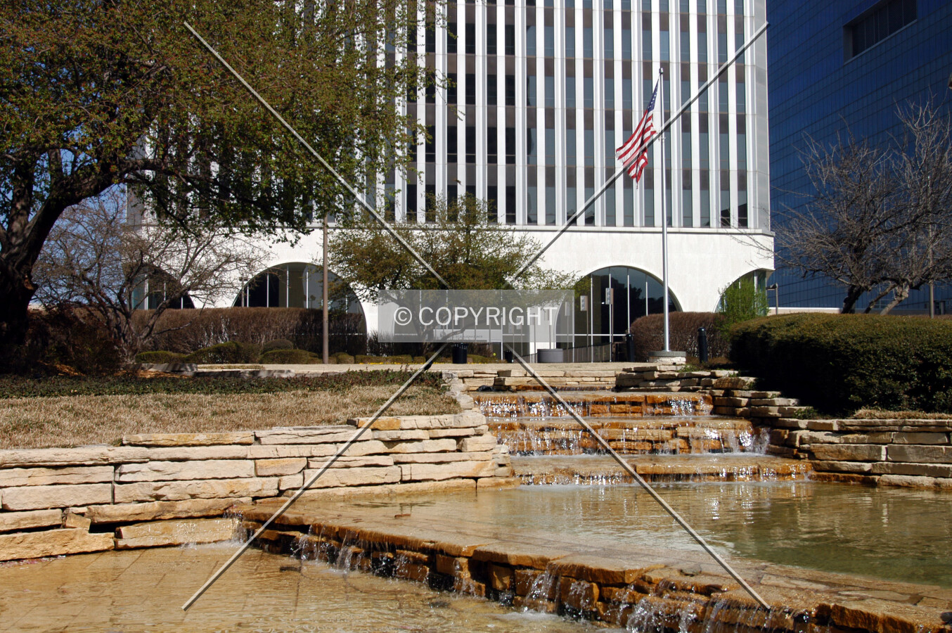 Water on the south side of the building
