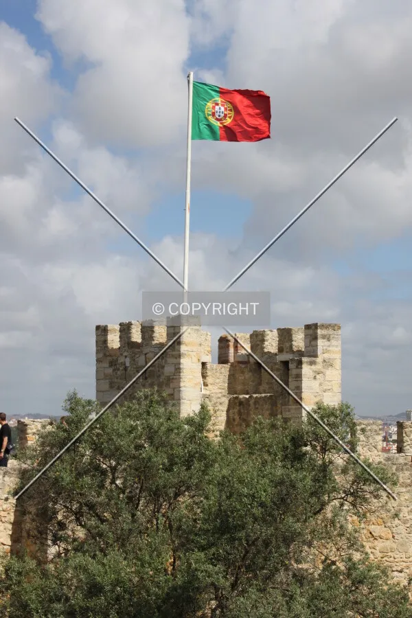 Portuguese flag on one of the towers on the west side