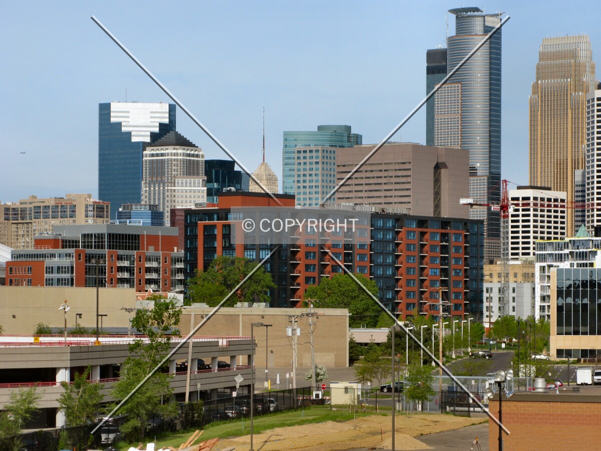 Distant view to the west from the 10th Avenue bridge, in skyline context