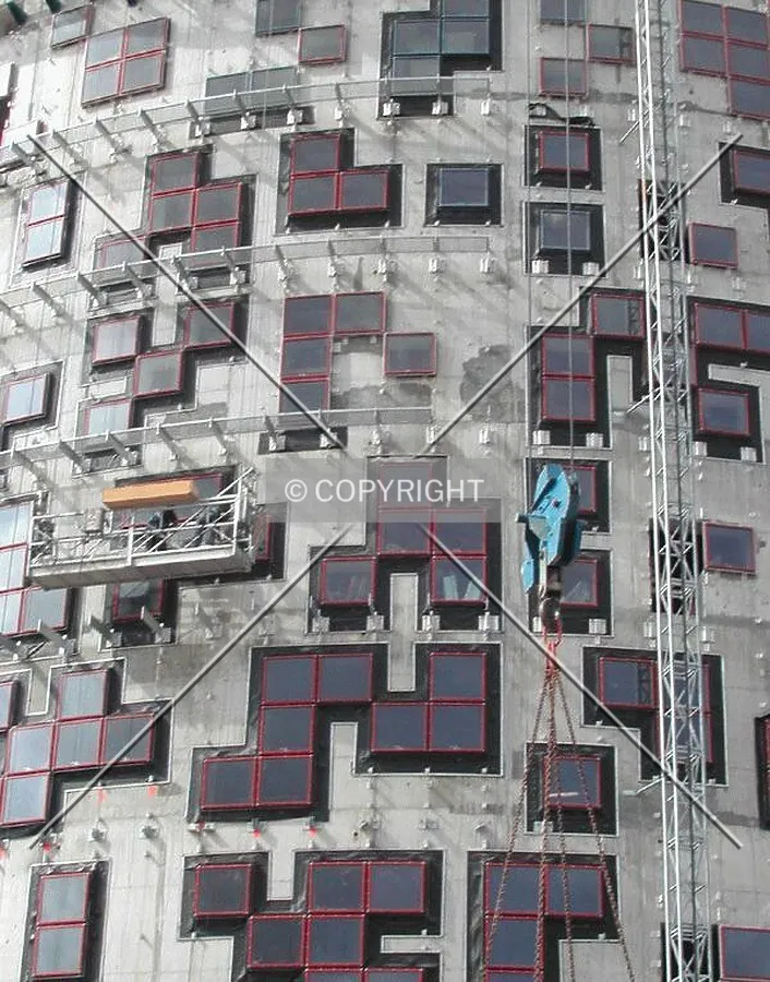 View of the facade works