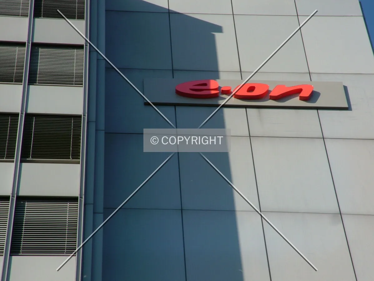 Looking up towards the company logo