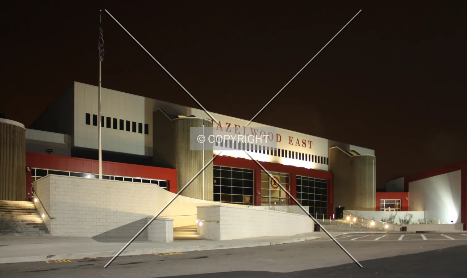 Northeast view at night; December 20, 2014