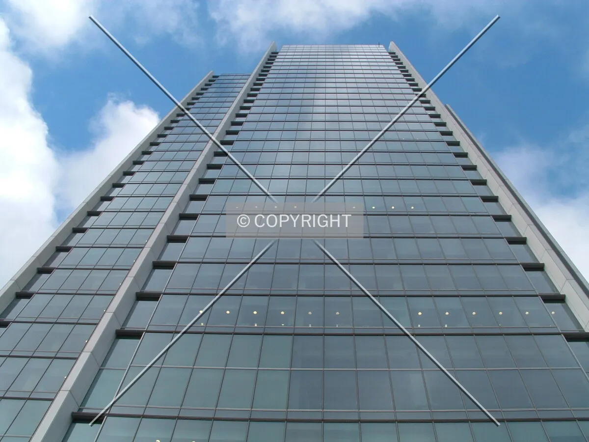 Looking up at the east facade