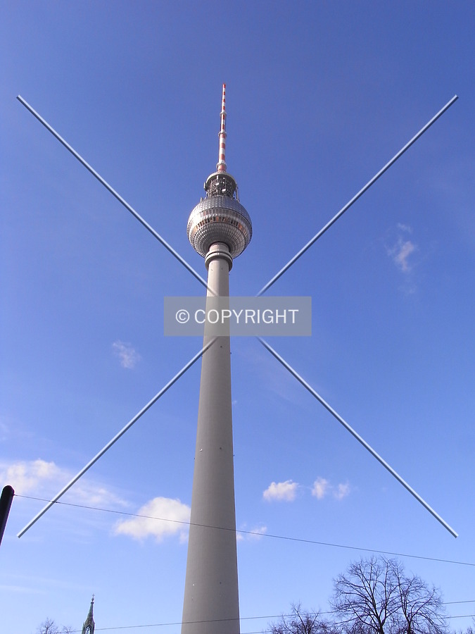 Television tower in Berlin in front of blue winter sky