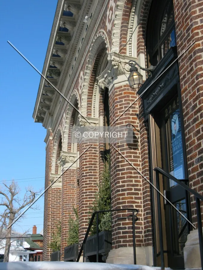 Looking up at the main entrance