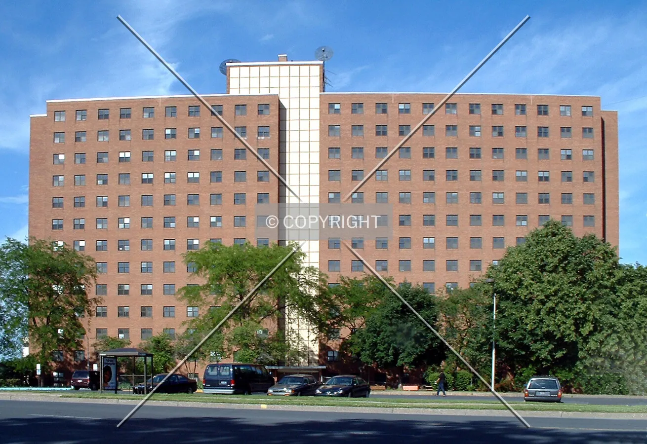 View from the southwest across Sixth Street