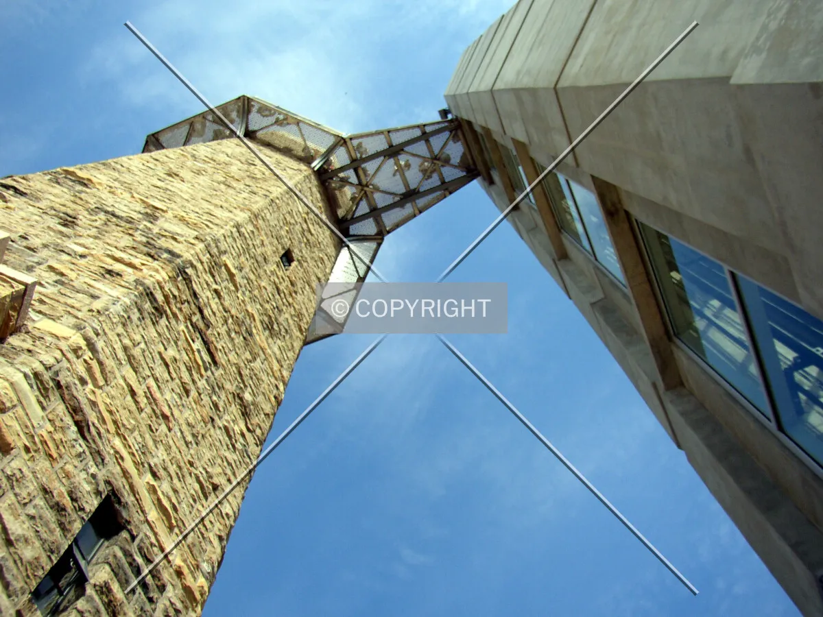 Looking up the pedestal and new elevator shaft from below