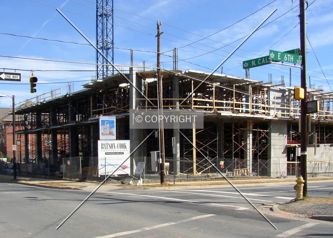 Looking northeast from the corner of Caldwell and 6th
