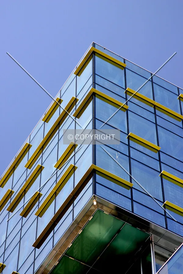 Looking up from Union Street at the central overhang