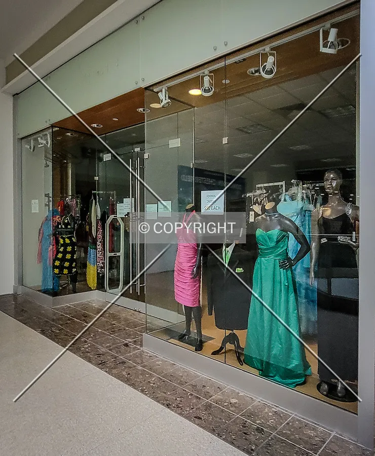 A former storefront now occupied by a dress shop; October 28, 2023