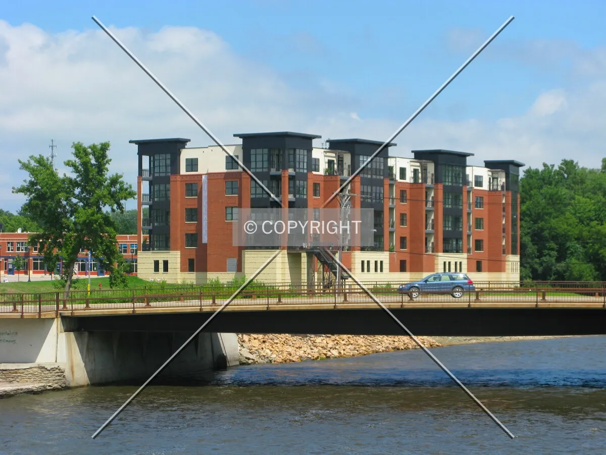 View to the north from a pedestrian bridge over the Cannon River