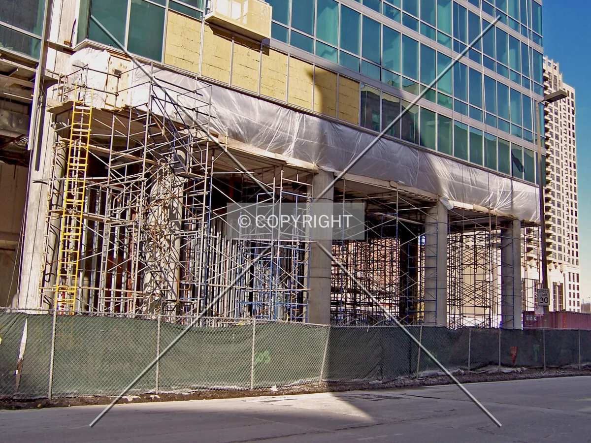 Scaffolding along the south side of the base on Illinois Street