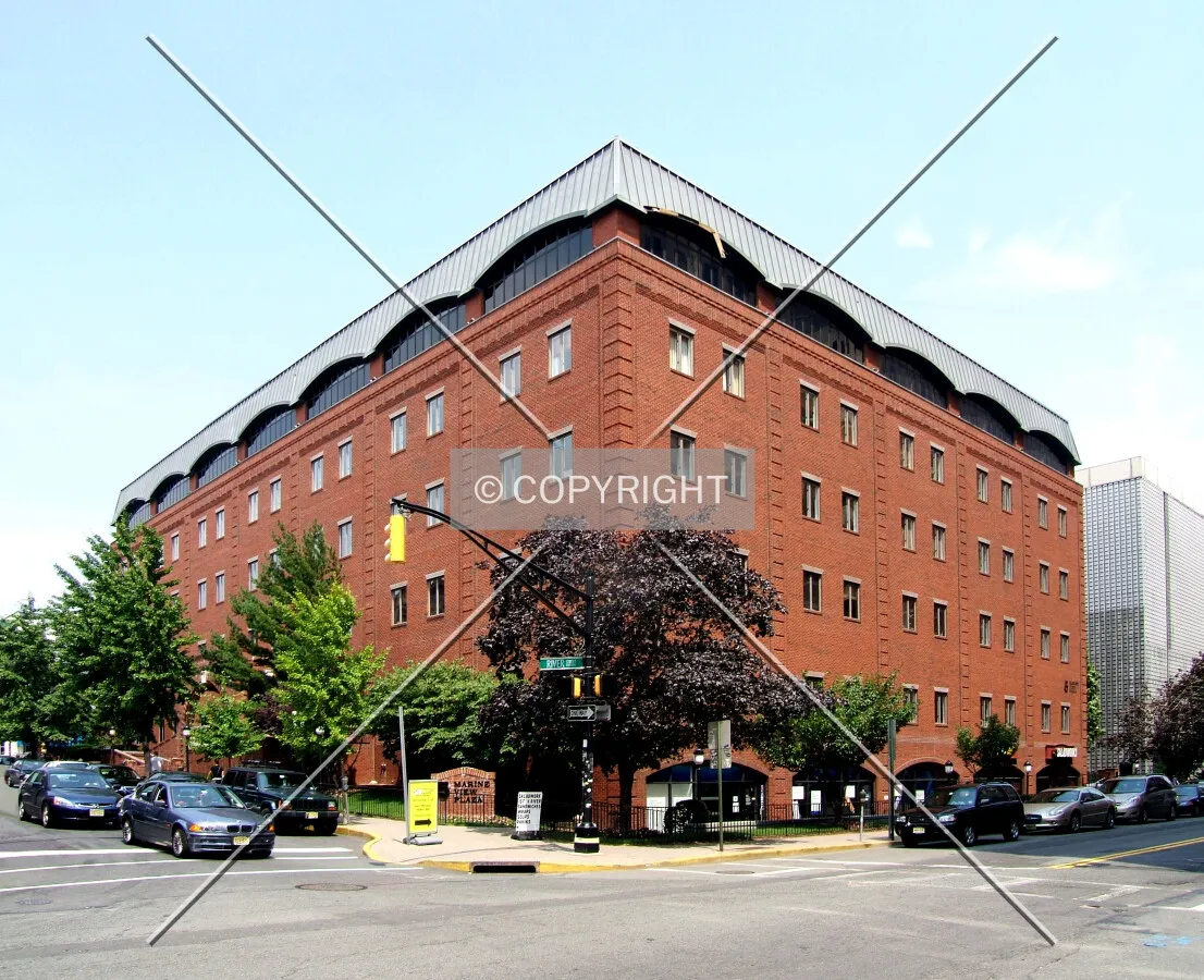 View from the southeast across 1st and River Streets