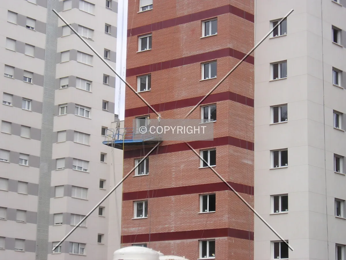 Close view at works in the facade