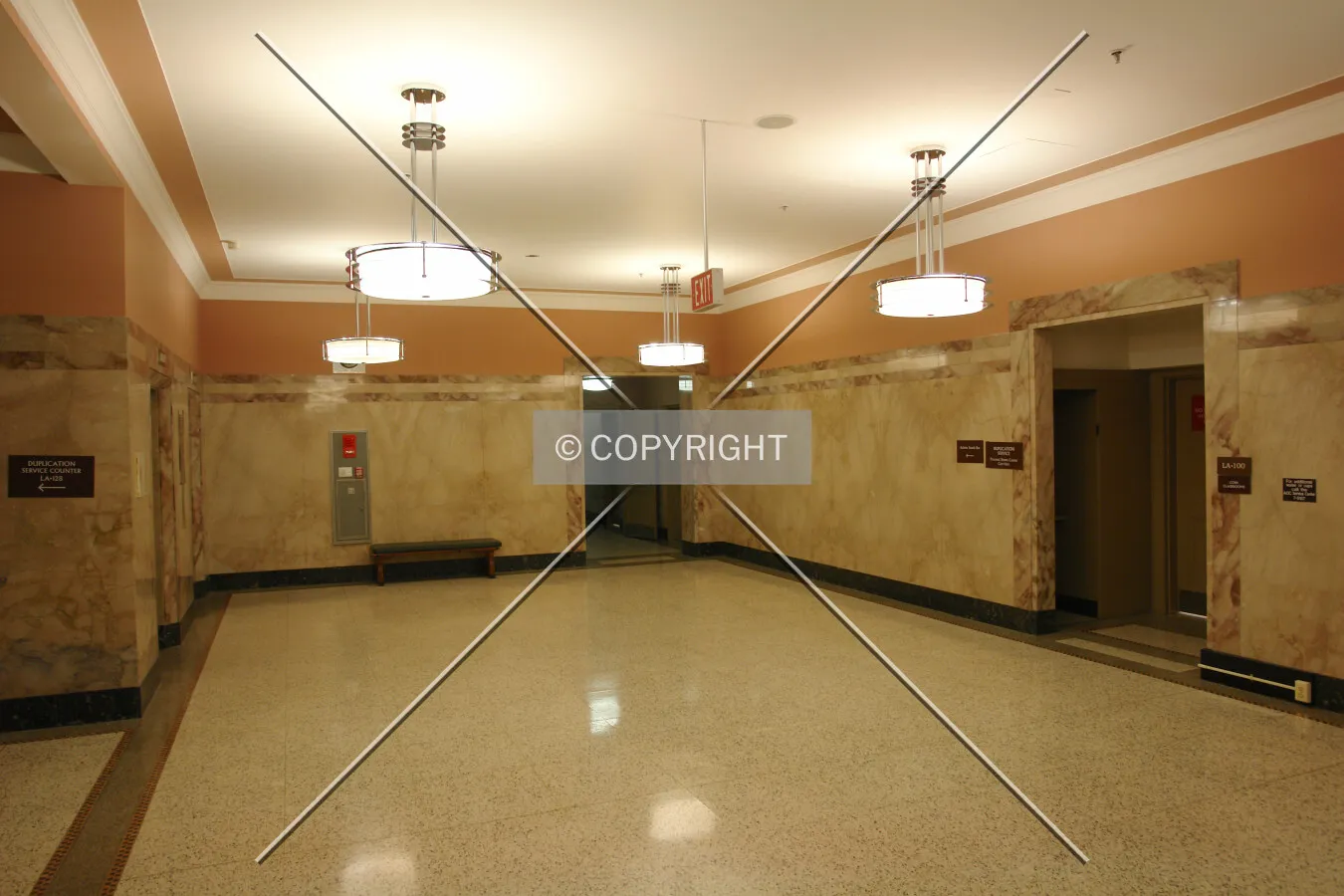 Hall and corridor in front of elevators