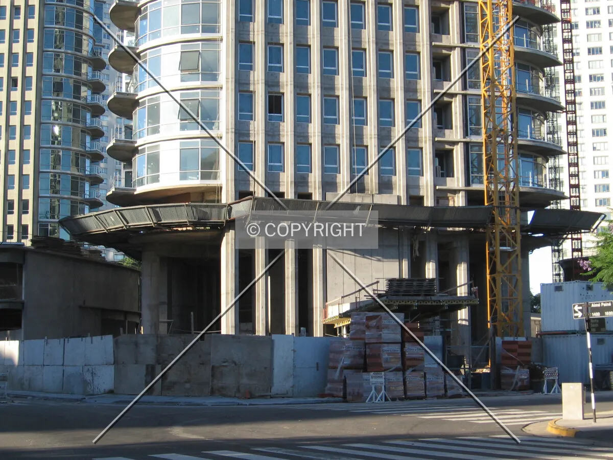 The entrance's overhang with shuttering