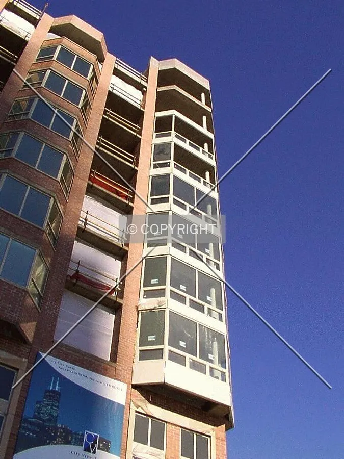 Looking up the southeast corner