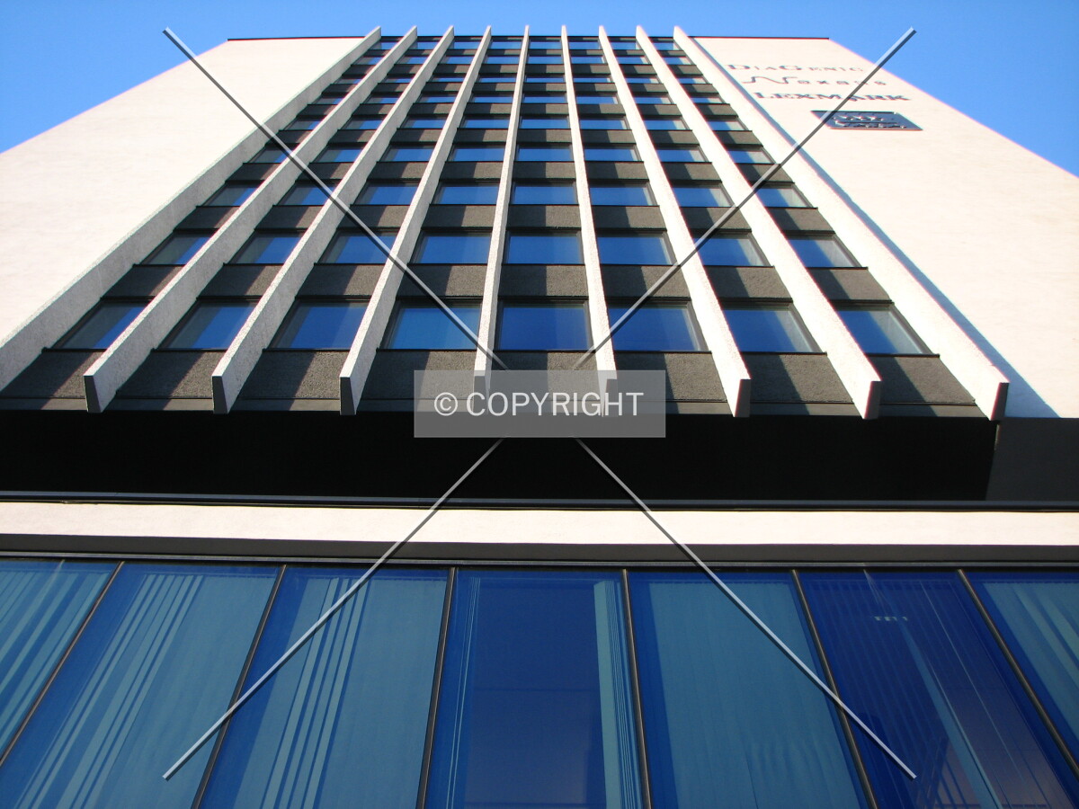 Looking up the southeast facade