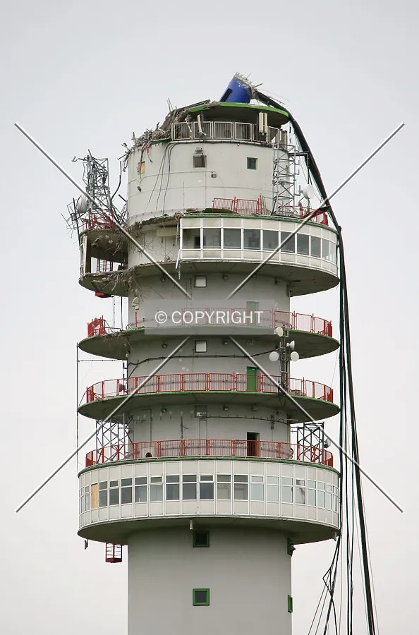 Damaged upper section of the main tower
