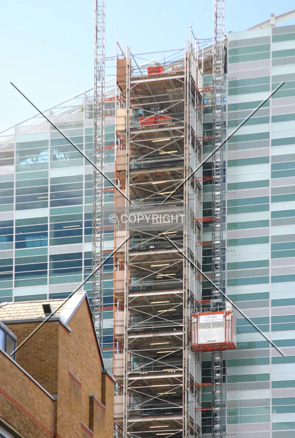 View south from Clifton Street of the construction hoist on the north side