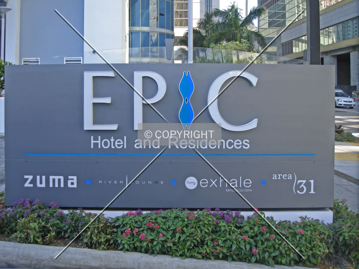 Building sign of the EPIC Tower in Miami