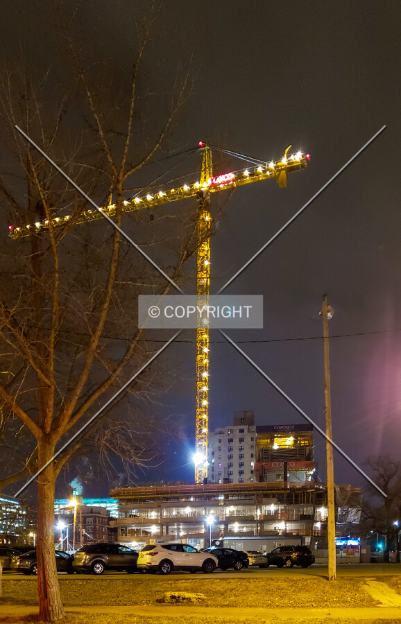 Night view from the north during construction; December 29, 2018