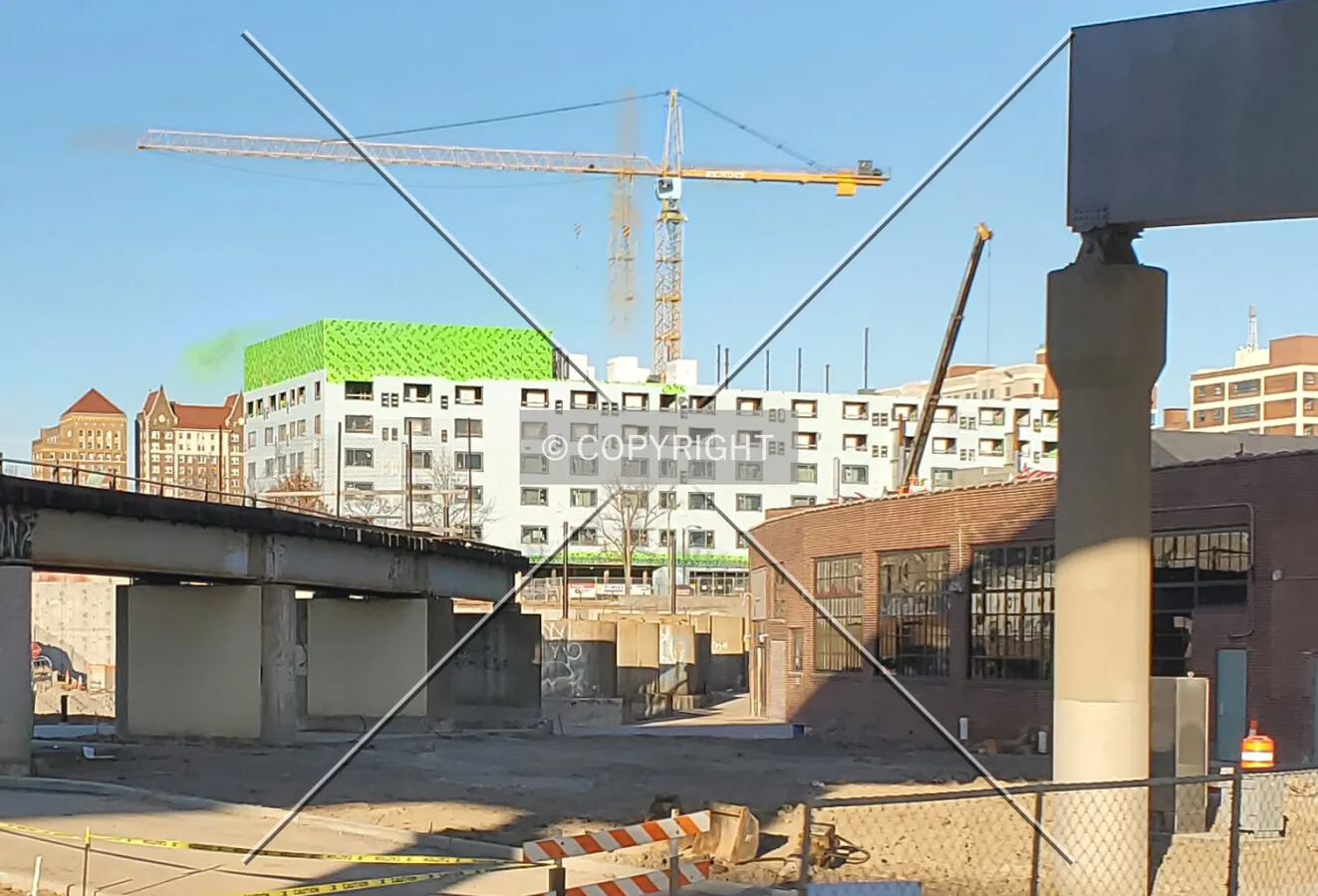 Distant view from the southwest during construction; January 8, 2020