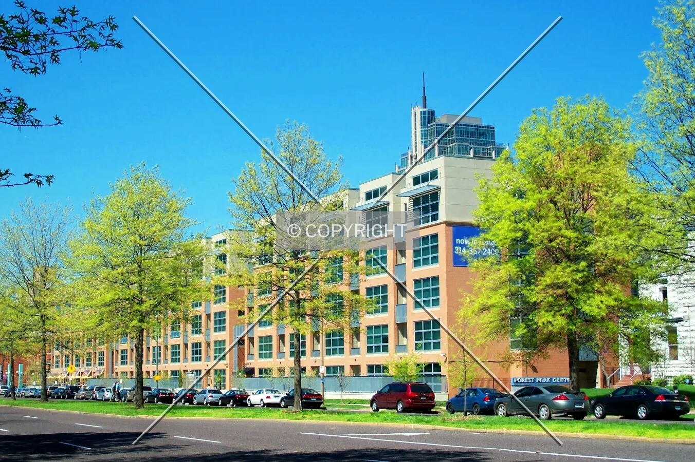 View from the southeast across Forest Park Avenue