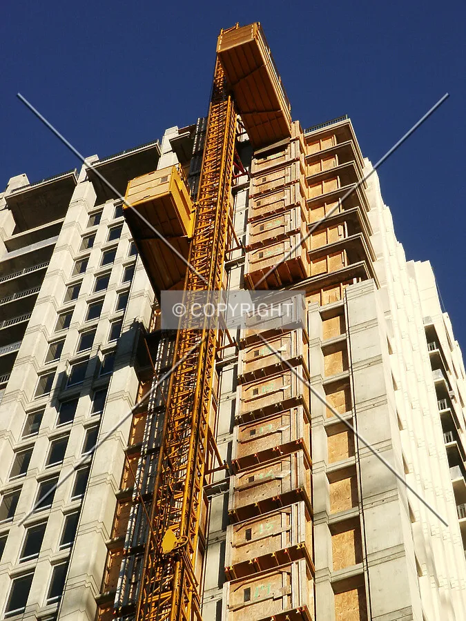 Looking up to the top of the hoist