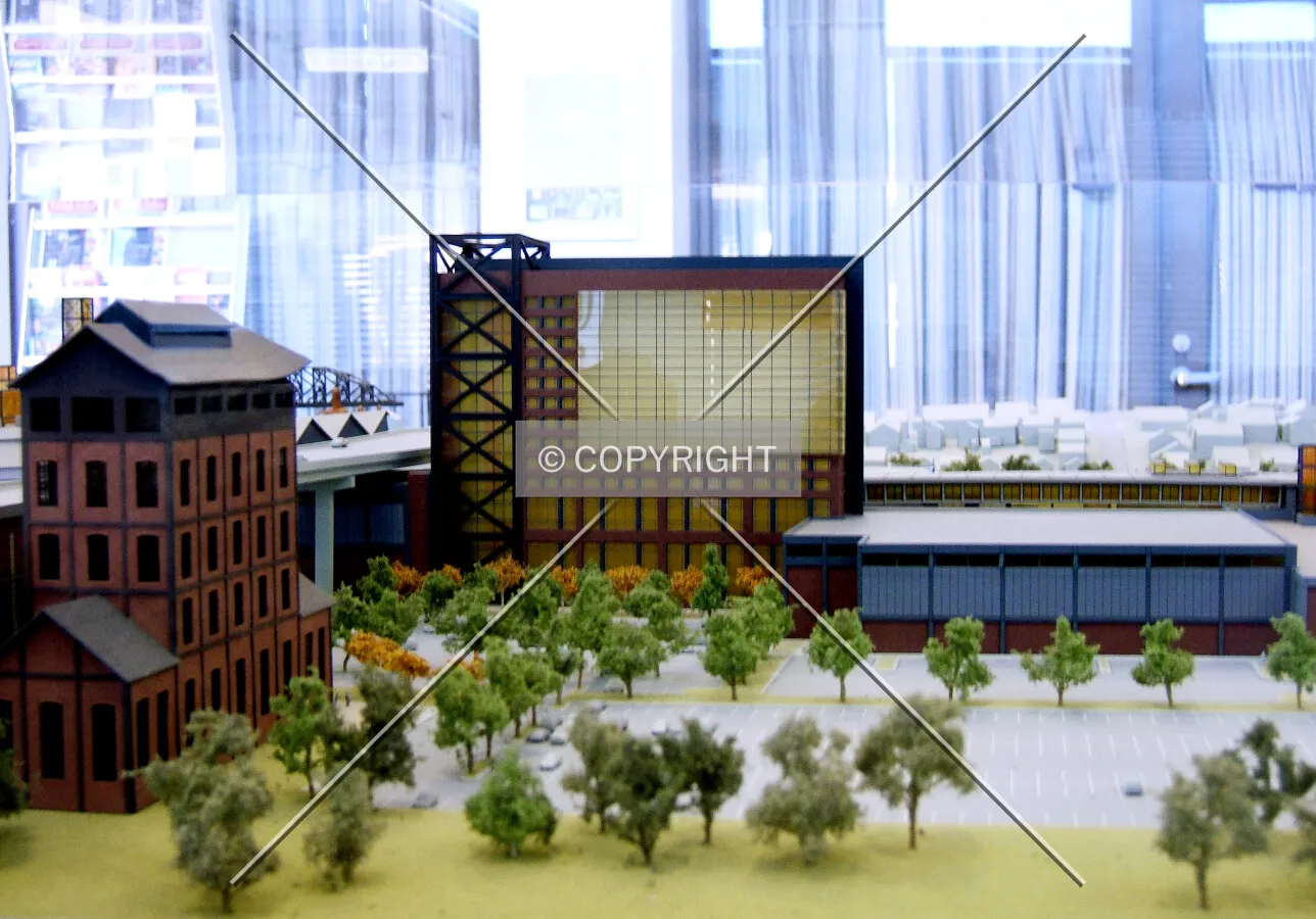 Model displayed in Bethlehem City Hall showing the north facade with the High House to the left