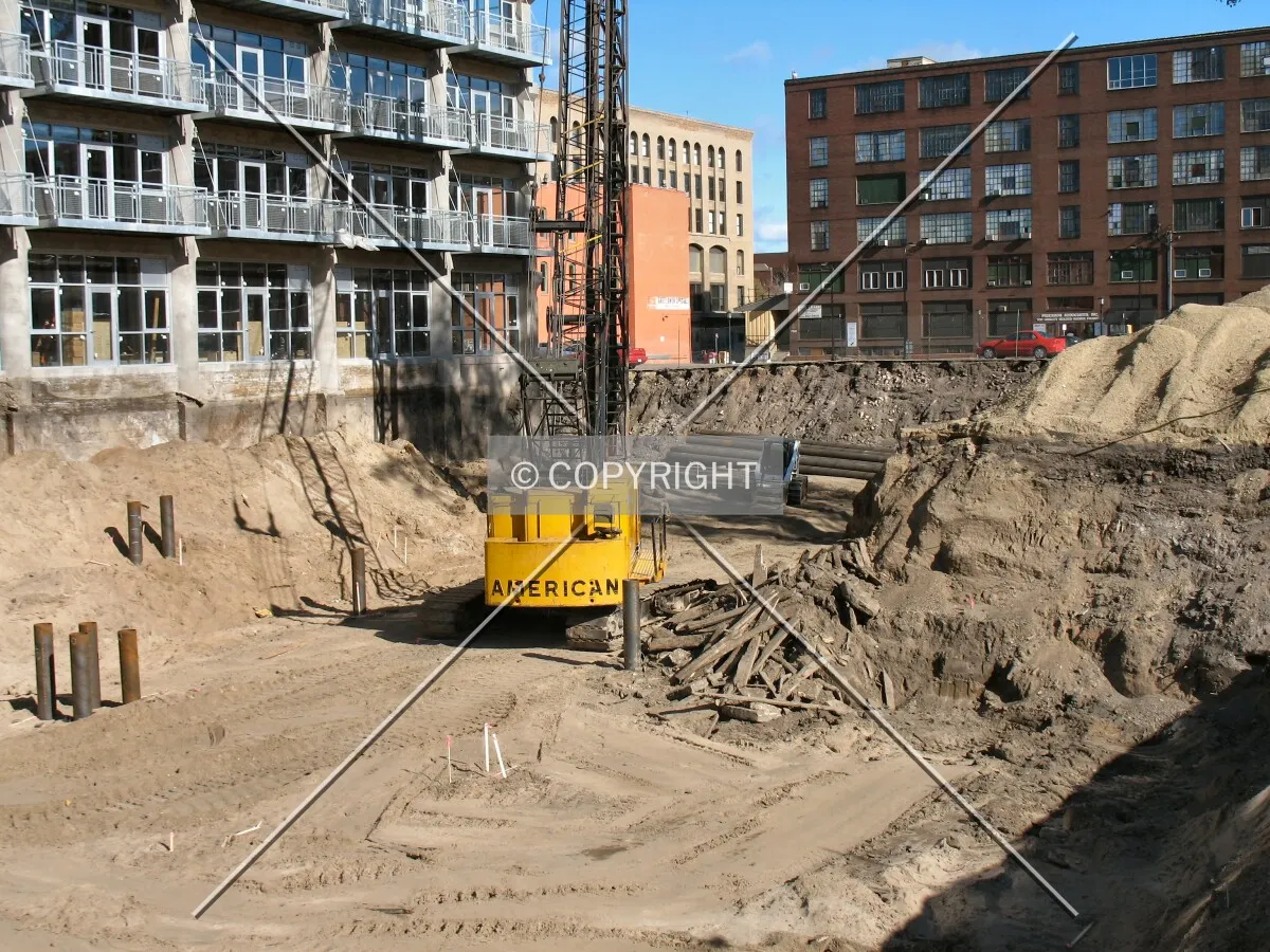 Foundation rig beginning construction of underground parking