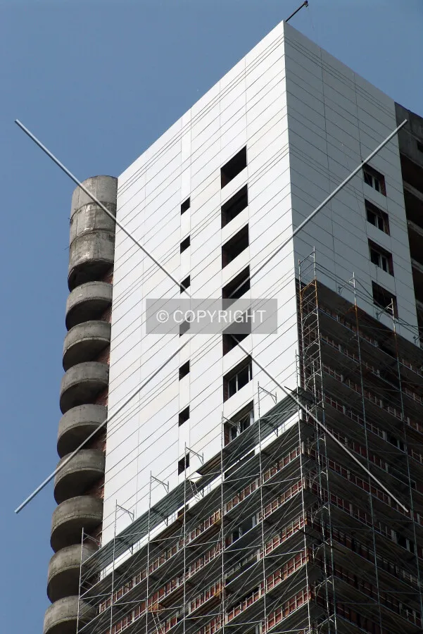 The upper floors of the central part
