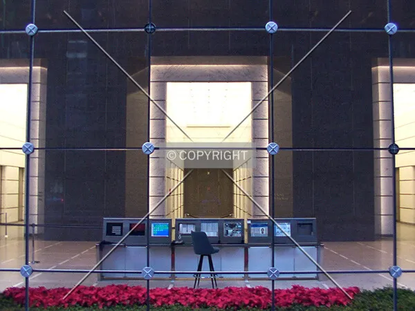 Looking into the lobby from outside