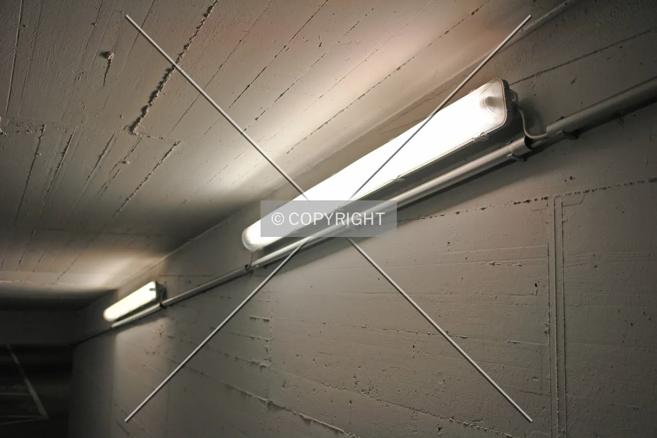 Fluorescent tubes in a parking garage