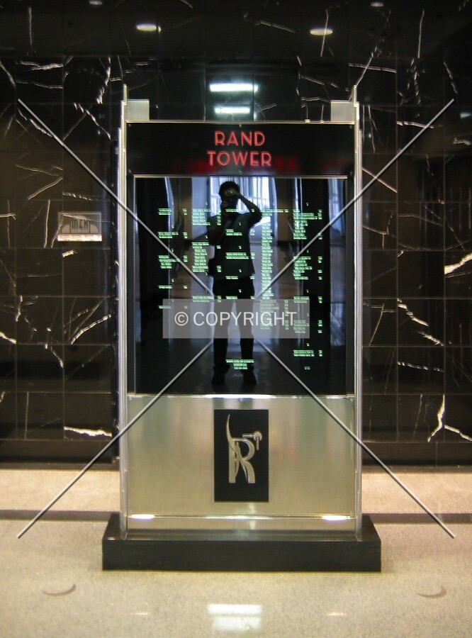 Building directory in skyway elevator lobby