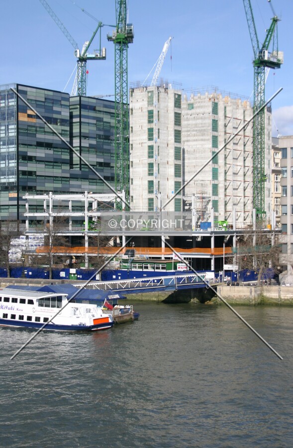 View north from London Bridge of the cores and steel frame