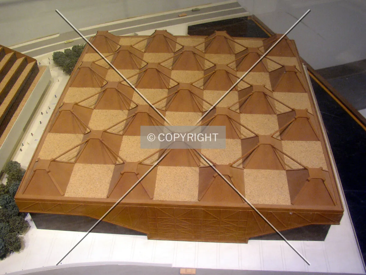 View of the arena's roof on a model inside the CNN Center