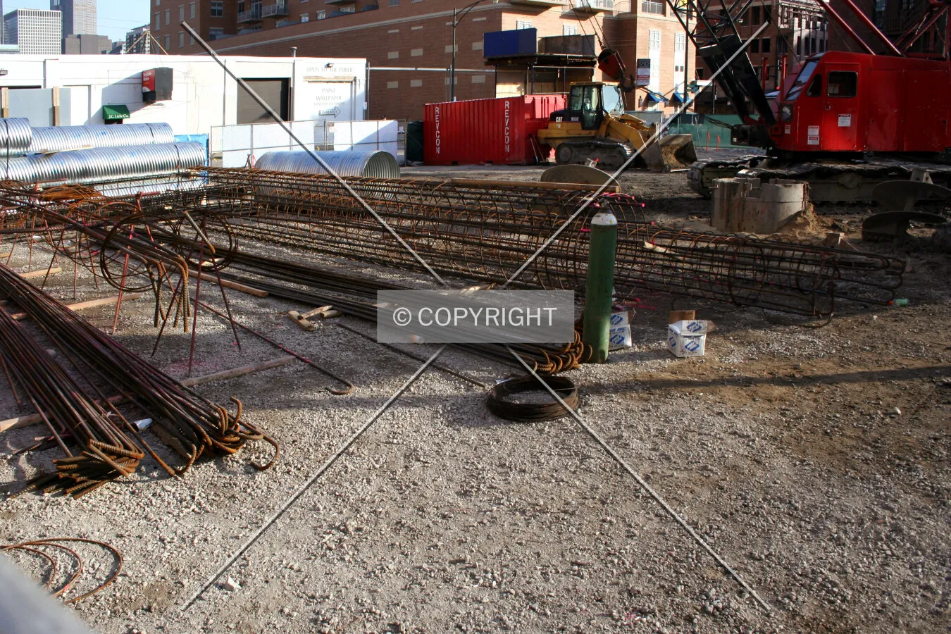 Rebar arrayed over the northeast quadrant of the site