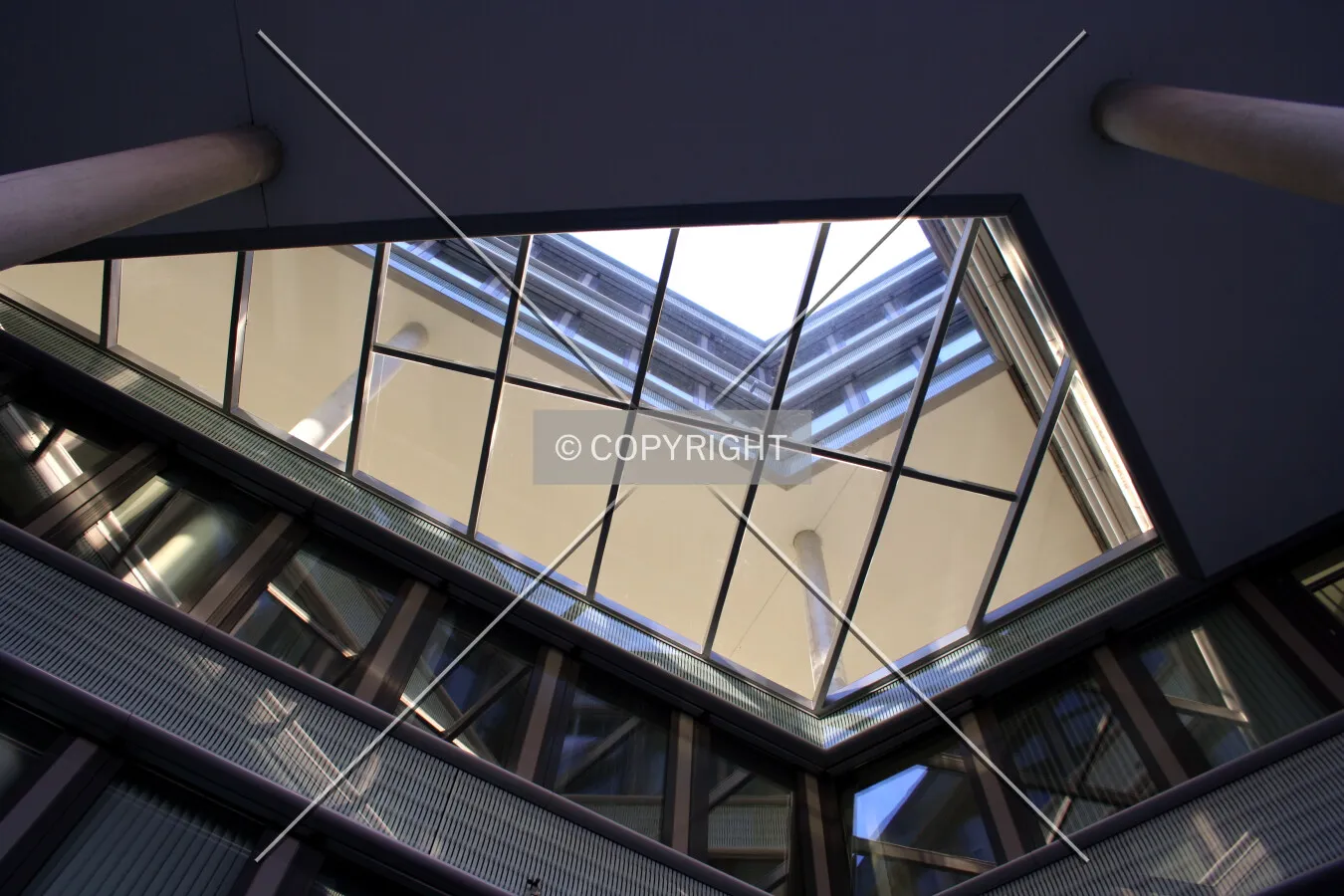 Looking up through the skylight from the outdoor entryway