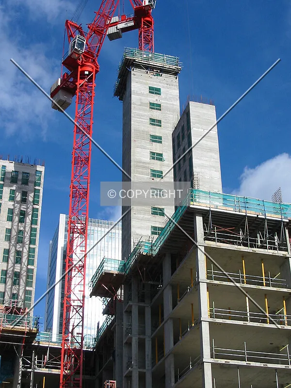 Looking up at construction around the main core
