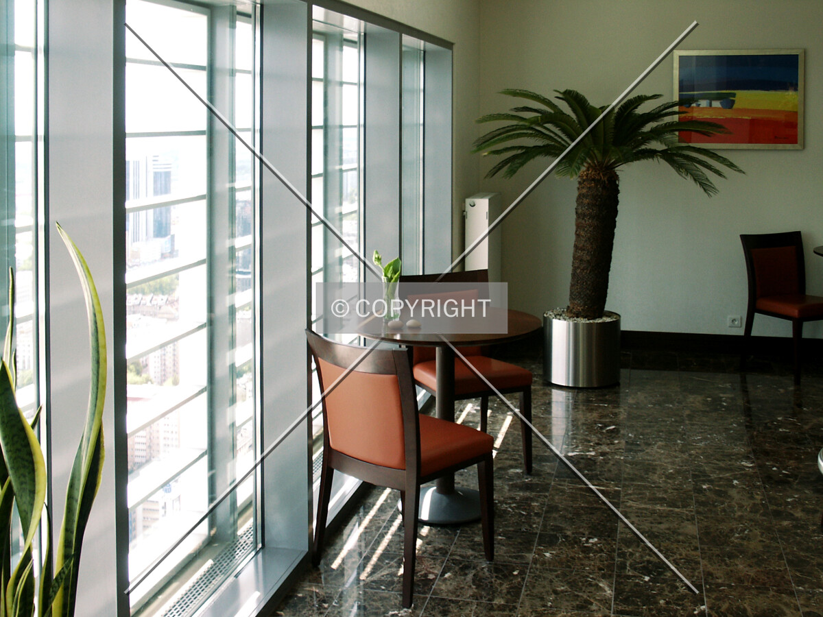 Windows in the health club's reception room