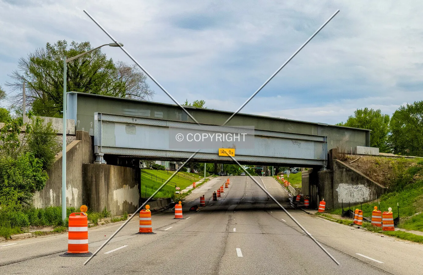 From the north with the replacement bridge under construction in the background; May 16, 2021